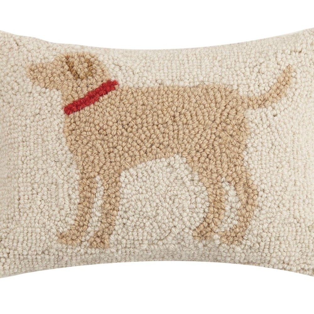 NEW Peking Handicraft Light Brown Dog Wool Cotton Throw Pillow, 8 X 12